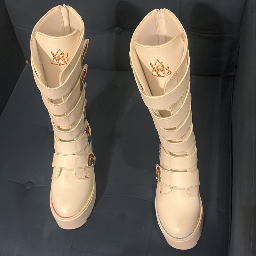 Y.R.U. Karma HI Pride White Platform Boots Rainbow Rave Size 8 - Picture 7 of 14